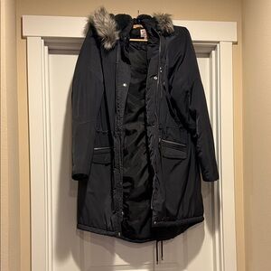 Mossimo Supply Co. Black Puffer Coat with Faux Fur Hood